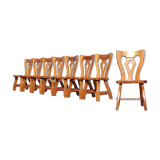 Set 8 vintage Pine dutch dining chairs solid wood 1970s