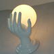 White ceramic hand wall light and white opaline globe, in perfect condition