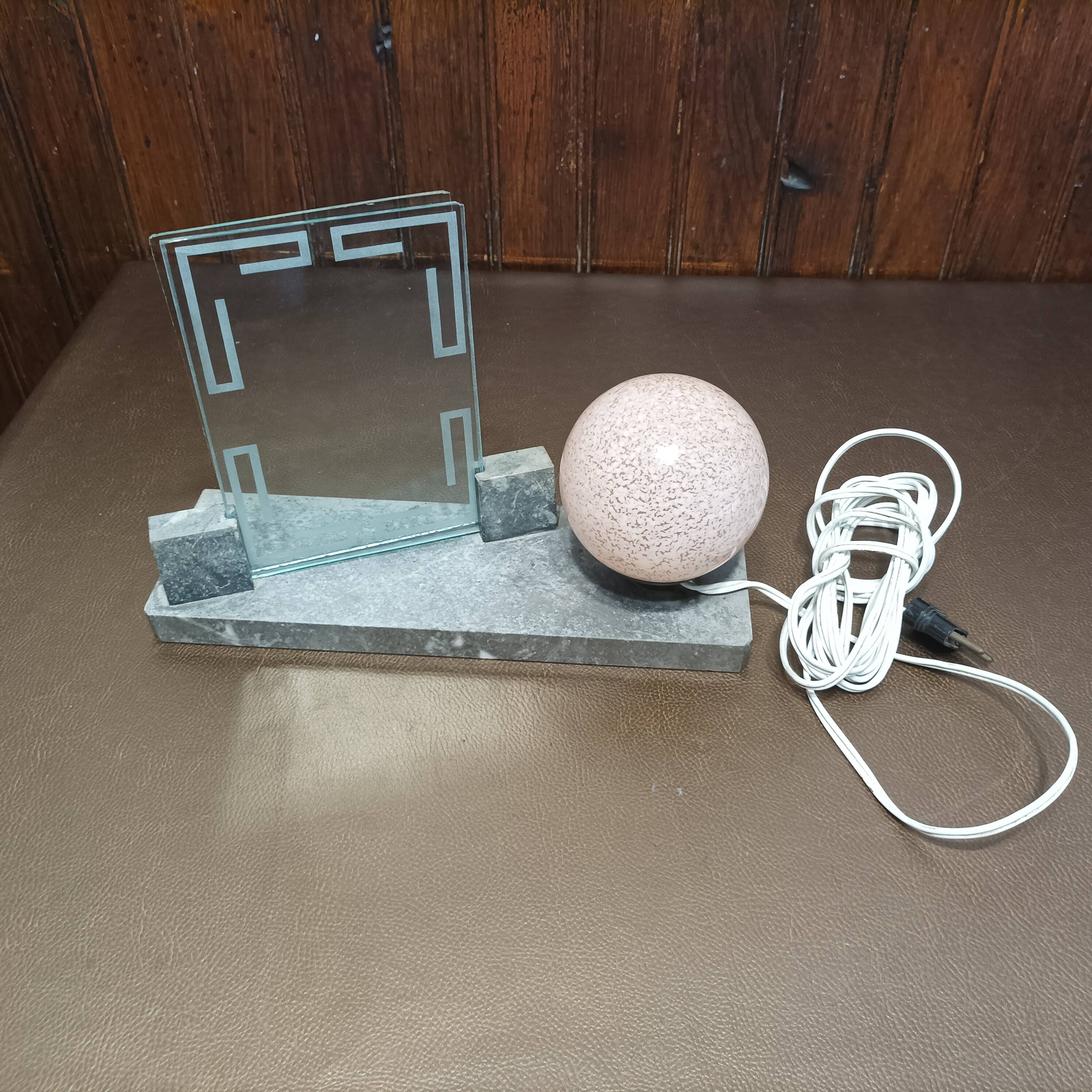 Lampe de chevet art déco en marbre gris  avec porte photo Art Deco