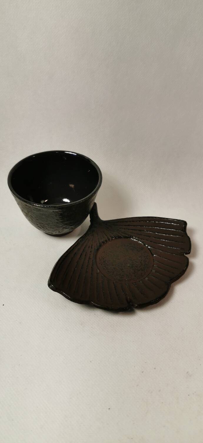 Set of 12 Asian Tea Cups and Saucers in Enameled Cast Iron