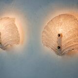 Pair of XL shell wall lights, frosted Murano glass, Italy, 1980