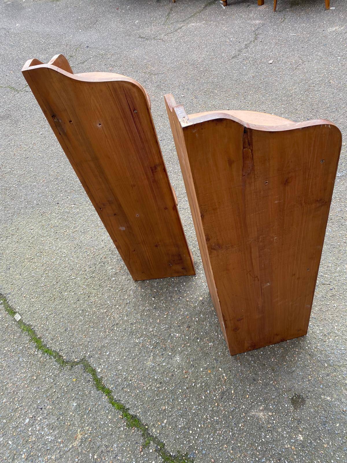Pair of 19th-century solid wood corner wall shelves.