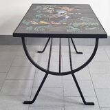 Vintage 1950 coffee table side table ceramic & metal hunting