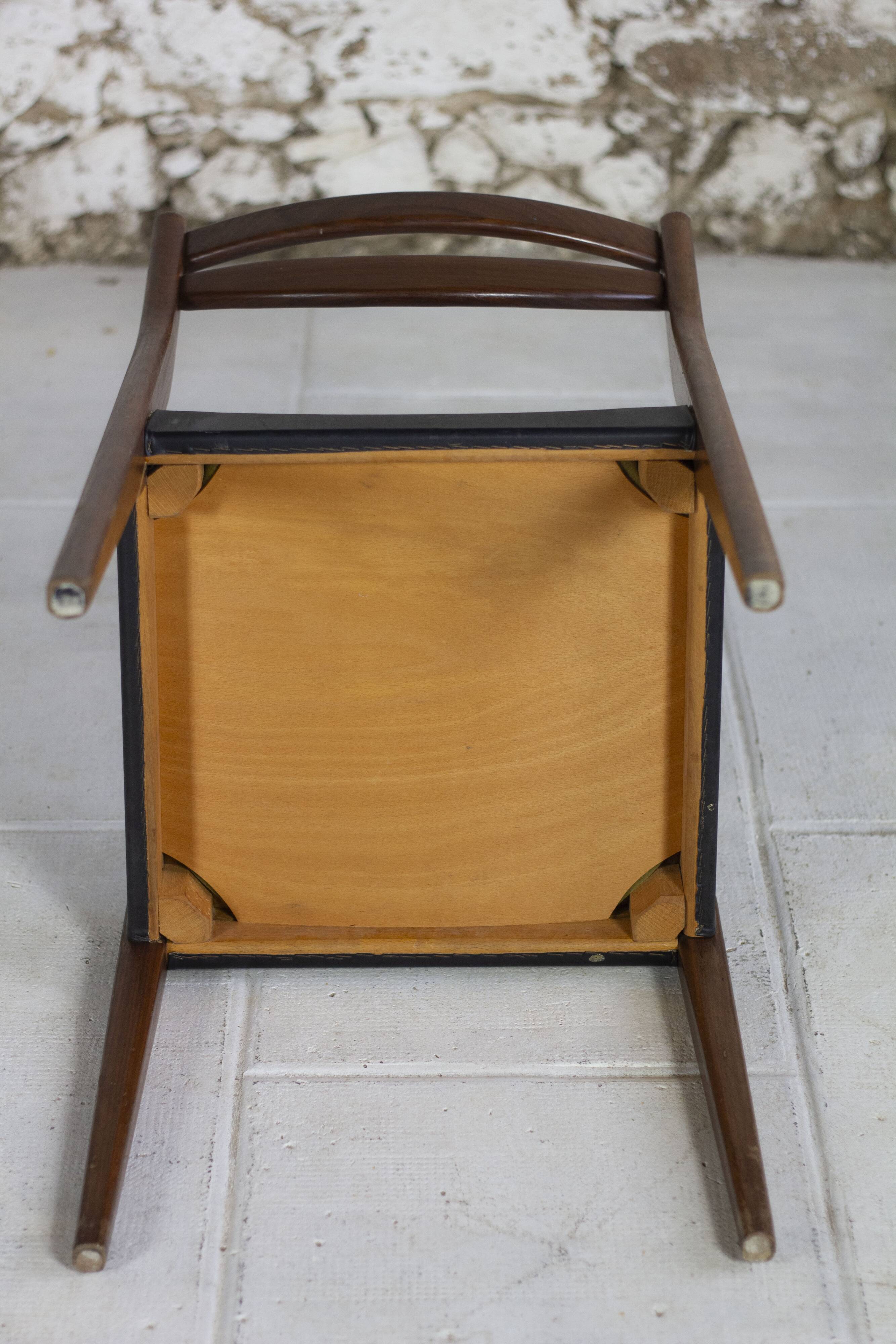 4 vintage Scandinavian chairs in teak and imitation leather, 1960