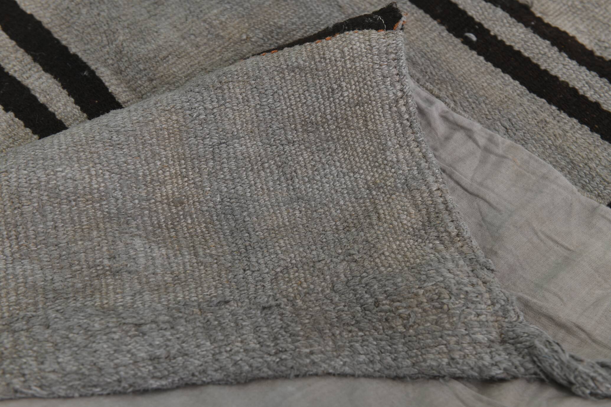 Striped Pattern Gray & Black Vintage Kilim Rug, 188x267Cm