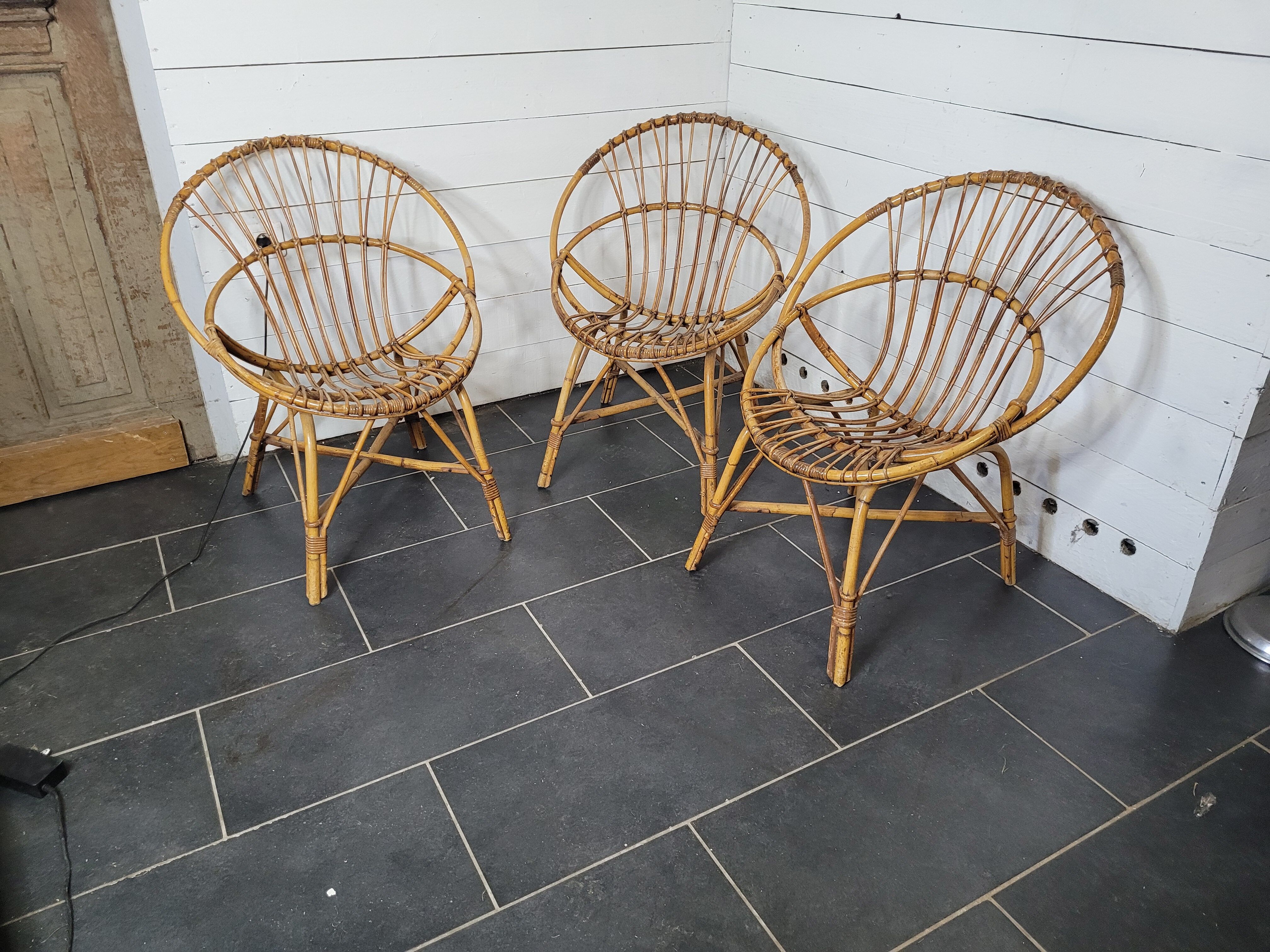 3 rattan armchairs from the 70s