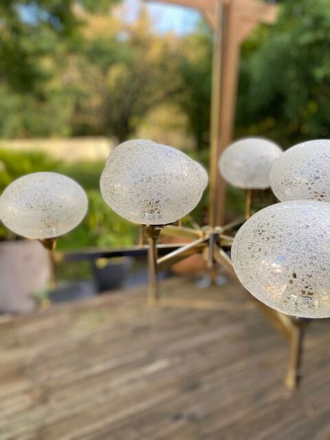 Lustre doré 8 globes vintage 1970