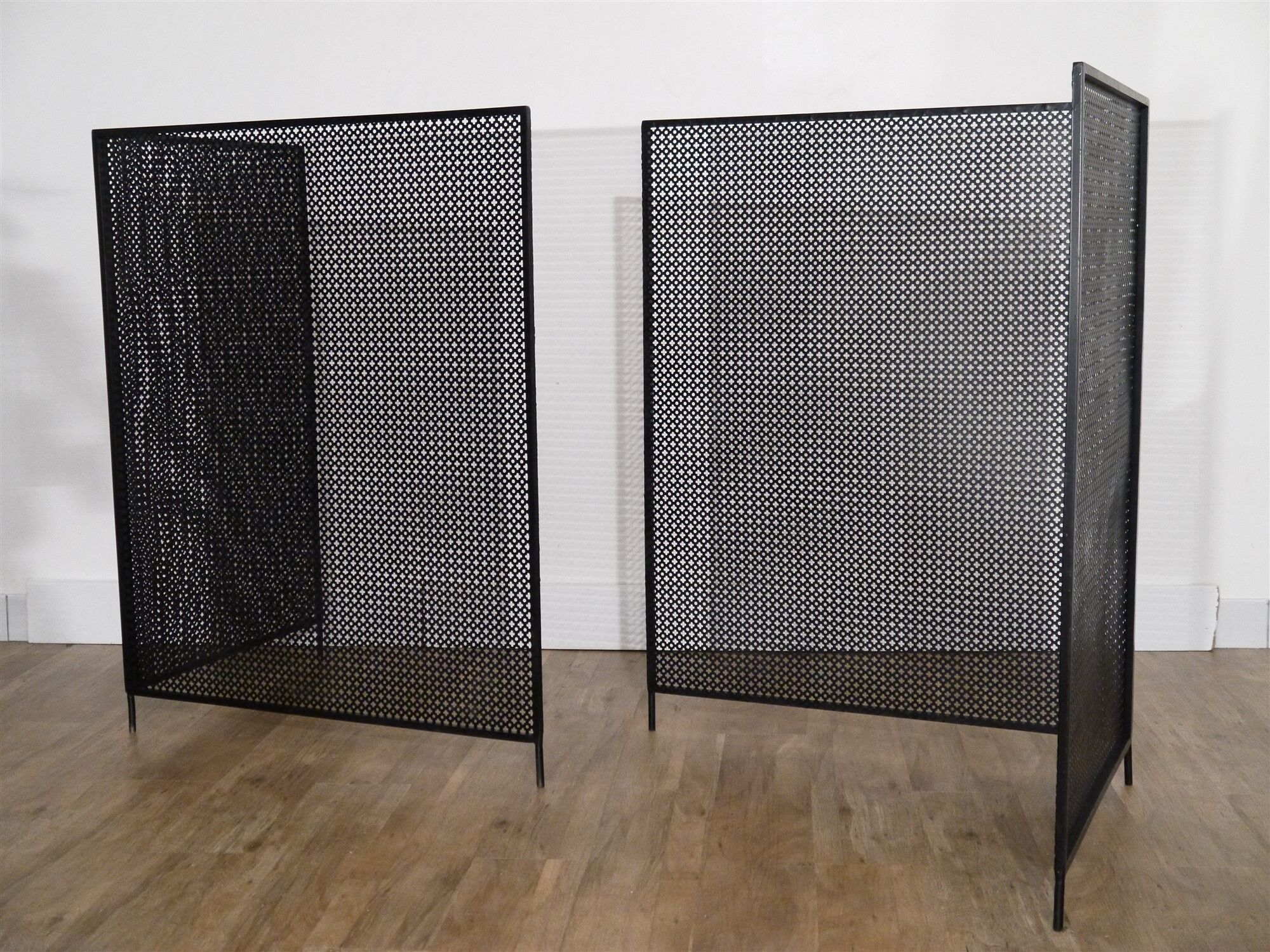 Pair of trellis, vintage perforated metal screen