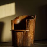 Sculptural stump chair, Brutalism, Wabi Sabi in solid pine, Swedish, 1968.