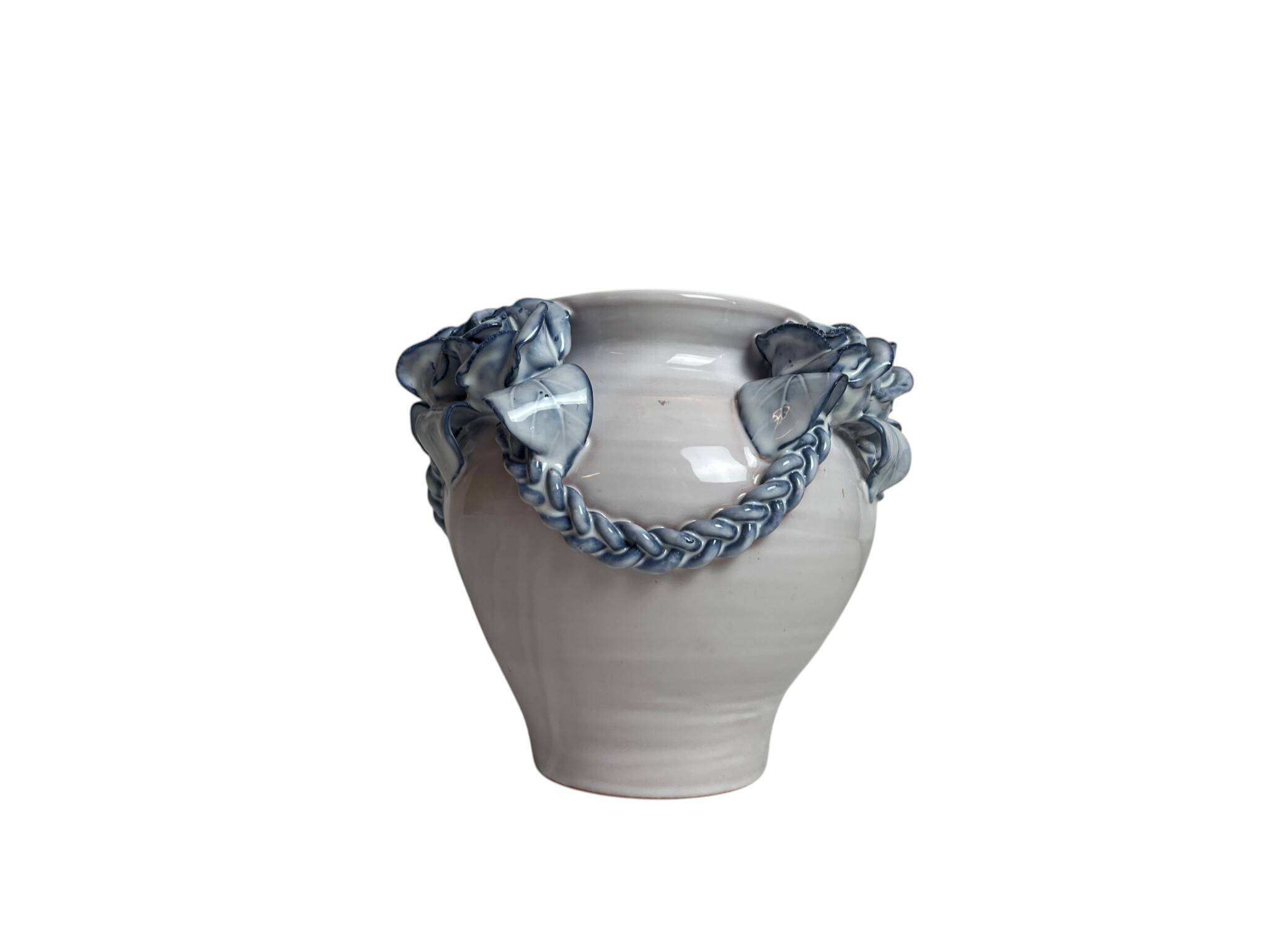 Ceramic vase from Varages in pink and blue.