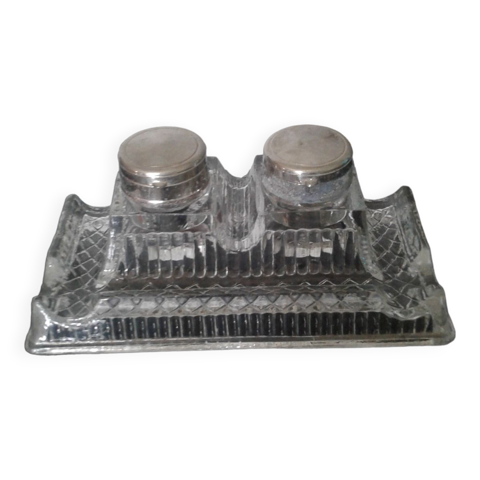 Double antique glass inkwell