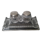 Double antique glass inkwell