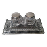 Double antique glass inkwell