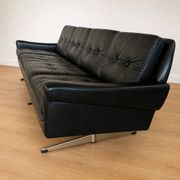 Vintage Danish Svend Skipper 4 person sofa in black leather and chrome