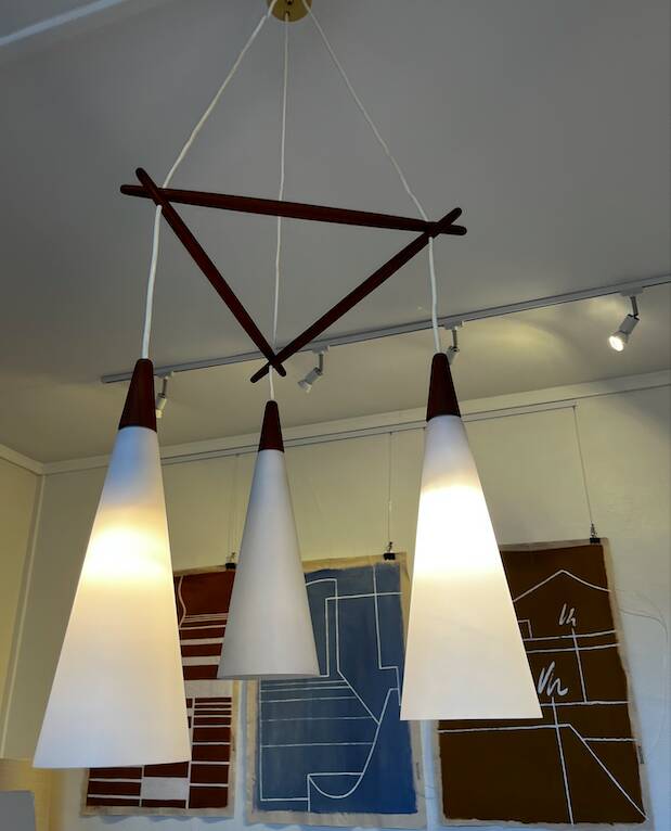 Vintage Scandinavian suspension triple teak and opaline.