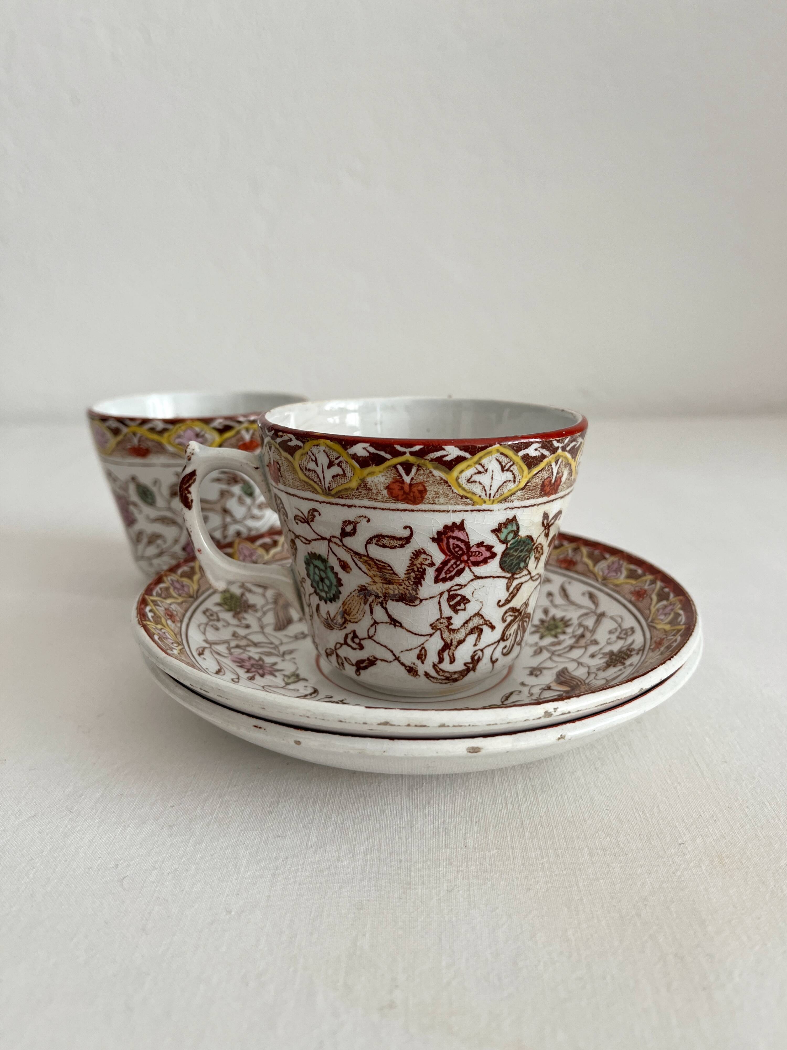 2 polychrome ironstone coffee cups Choisy le Roi