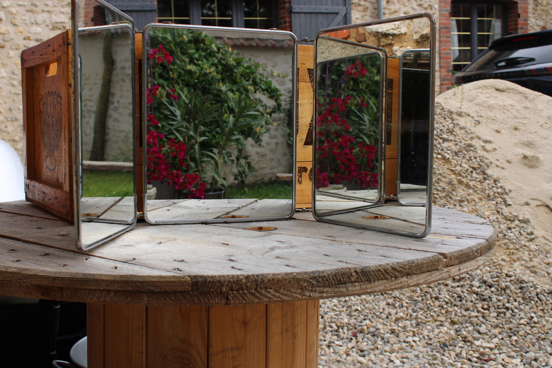 Vintage triptych barber mirror