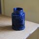Blue glazed clay vase, handmade, unique piece.