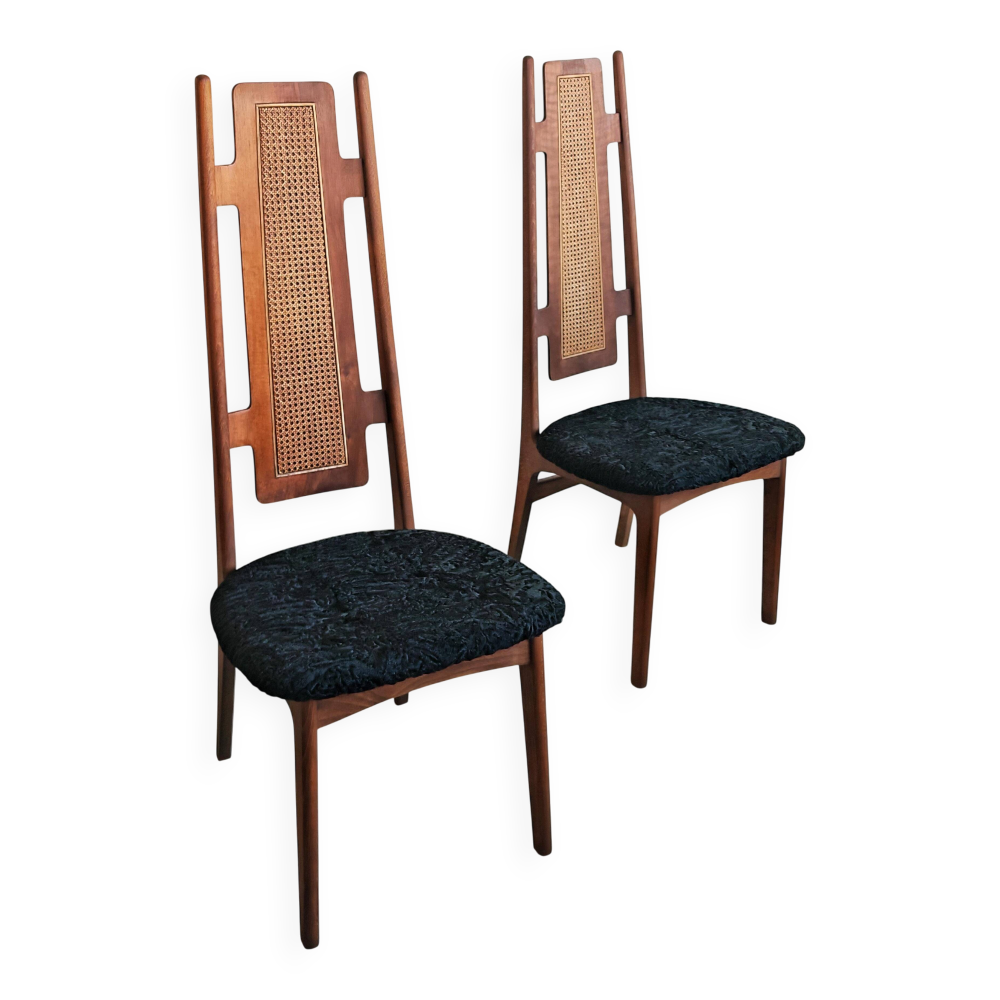 Paire de chaises mid-century en peau d'agneau Astrakan