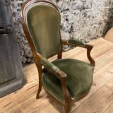 Armchair Voltaire Louis Philippe in wood green velvet XIX