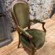 Fauteuil Voltaire Louis Philippe en velours vert bois XIX