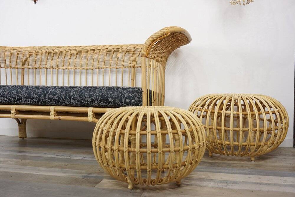 Large Rattan Ottoman attributed to Franco Albini, 1950s