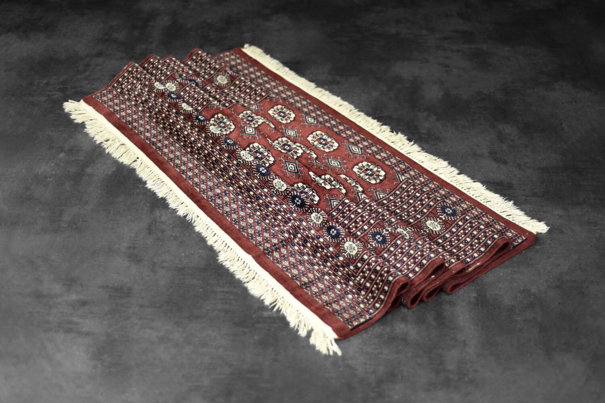 Handwoven red Boukhara oriental rug, 1960s