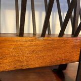 Brutalist magazine rack, solid wood and wrought iron