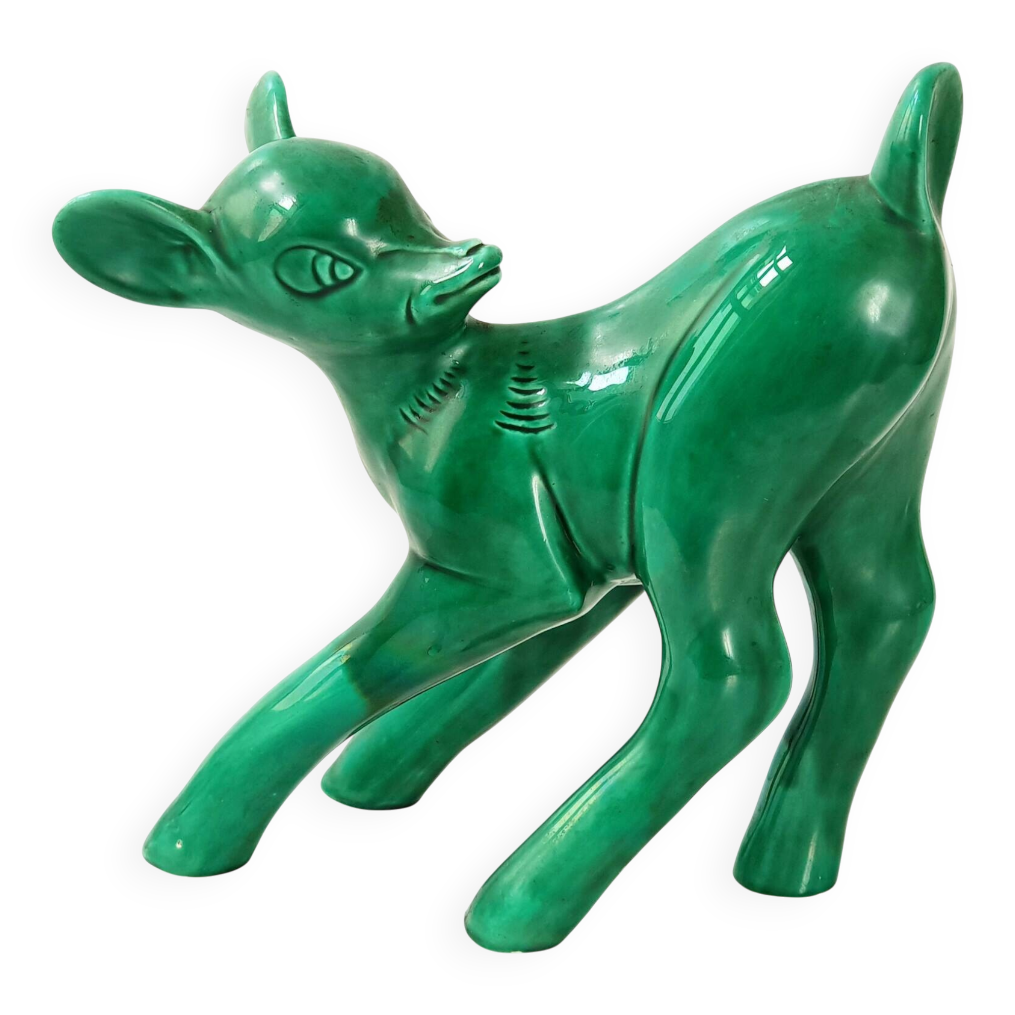 IMPORTANT FAON BAMBI 1960 GIANT VINTAGE GREEN CERAMIC HEIGHT 30CM 60S 19