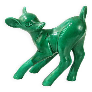 IMPORTANT FAON BAMBI 1960 GIANT VINTAGE GREEN CERAMIC HEIGHT 30CM 60S 19