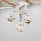 Art Deco Chandelier, Marble Glass, Brass & Chrome, 1930s