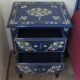 2 bedside tables, flowery blue lacquered