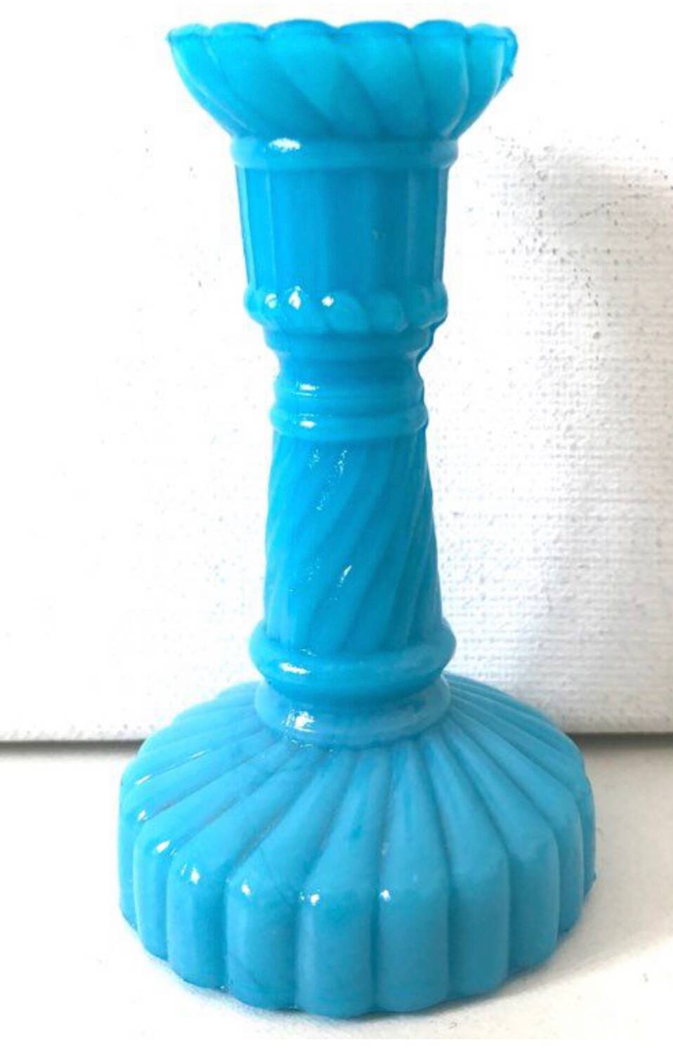 Blue opaline candlestick