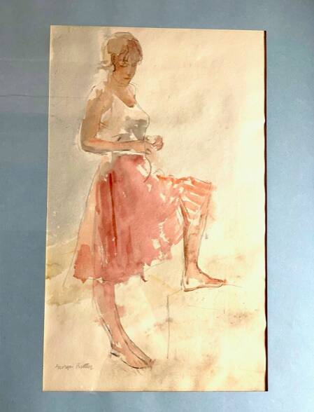 Elegant watercolor on paper depicting a young woman, signed George Bulter