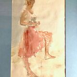 Elegant watercolor on paper depicting a young woman, signed George Bulter