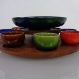 Rotating Teak Tray with Ceramic Bowls, Denmark, 1960s, Set of 10