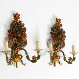 A pair of beautiful 1960s hand-painted and gilded metal wall lamps by Hans