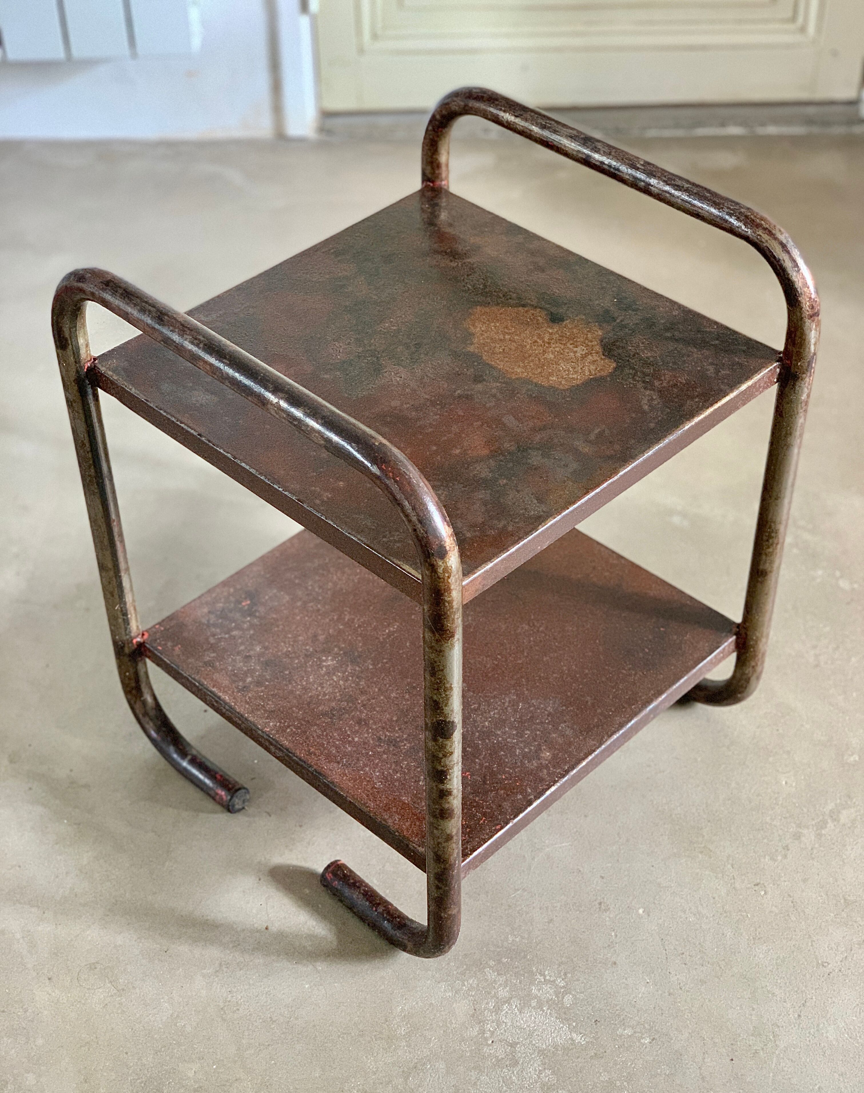 Table basse en acier tubulaire industriel vintage