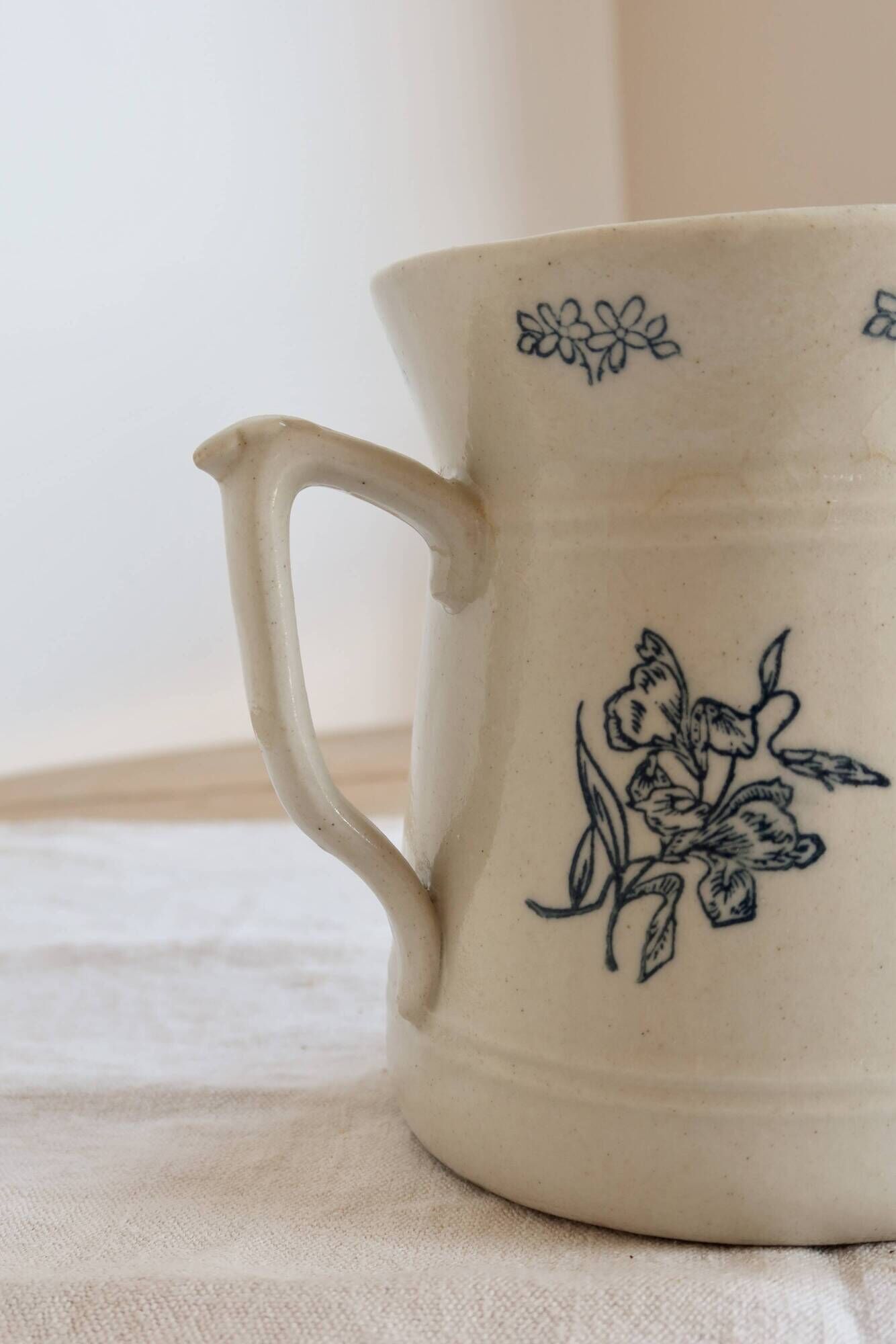 Large antique Saint-Uze pitcher / steel clay terrine Saint-Uze floral pattern