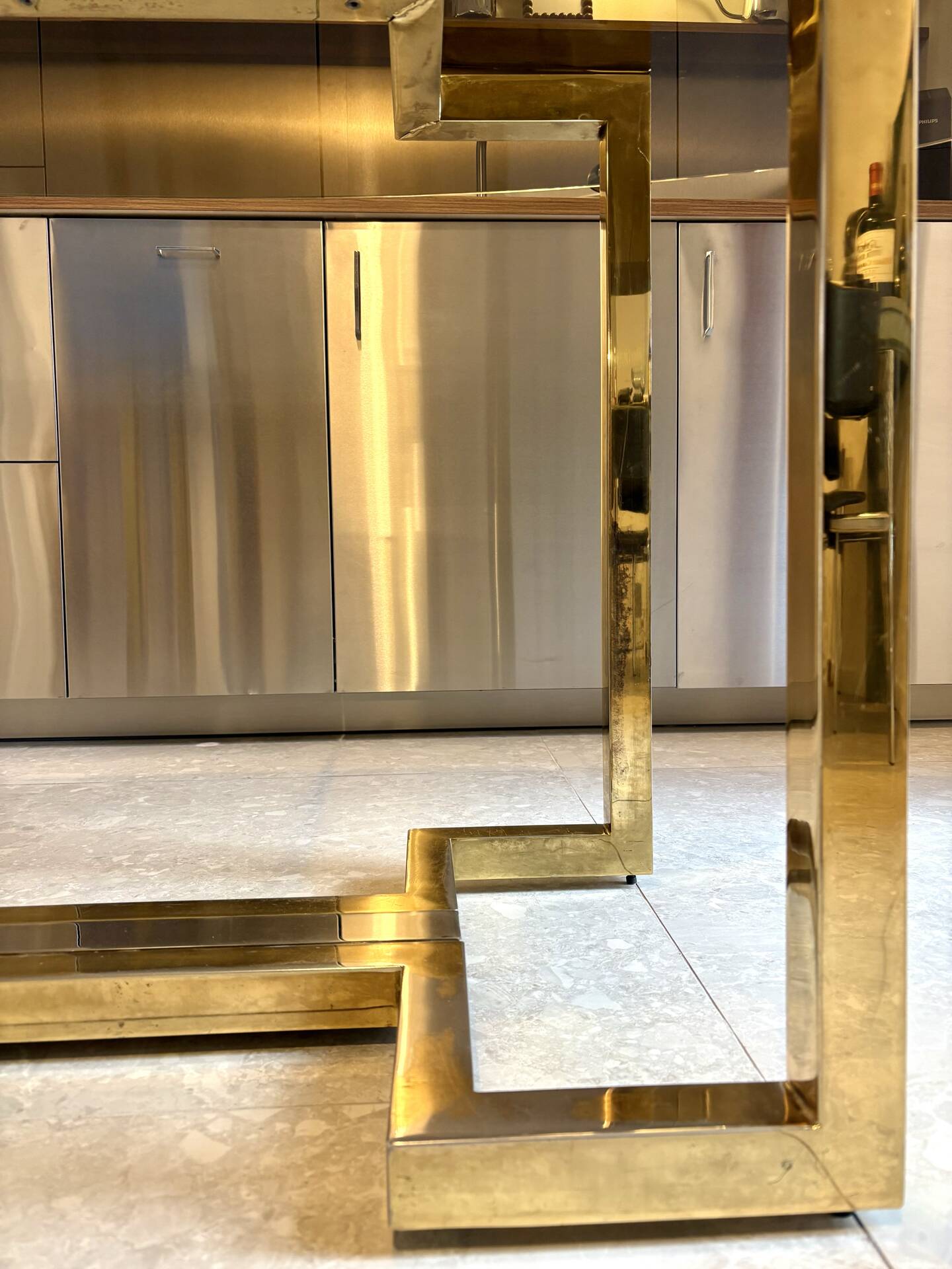 Belgo dining table chrome 1970s smoked glass