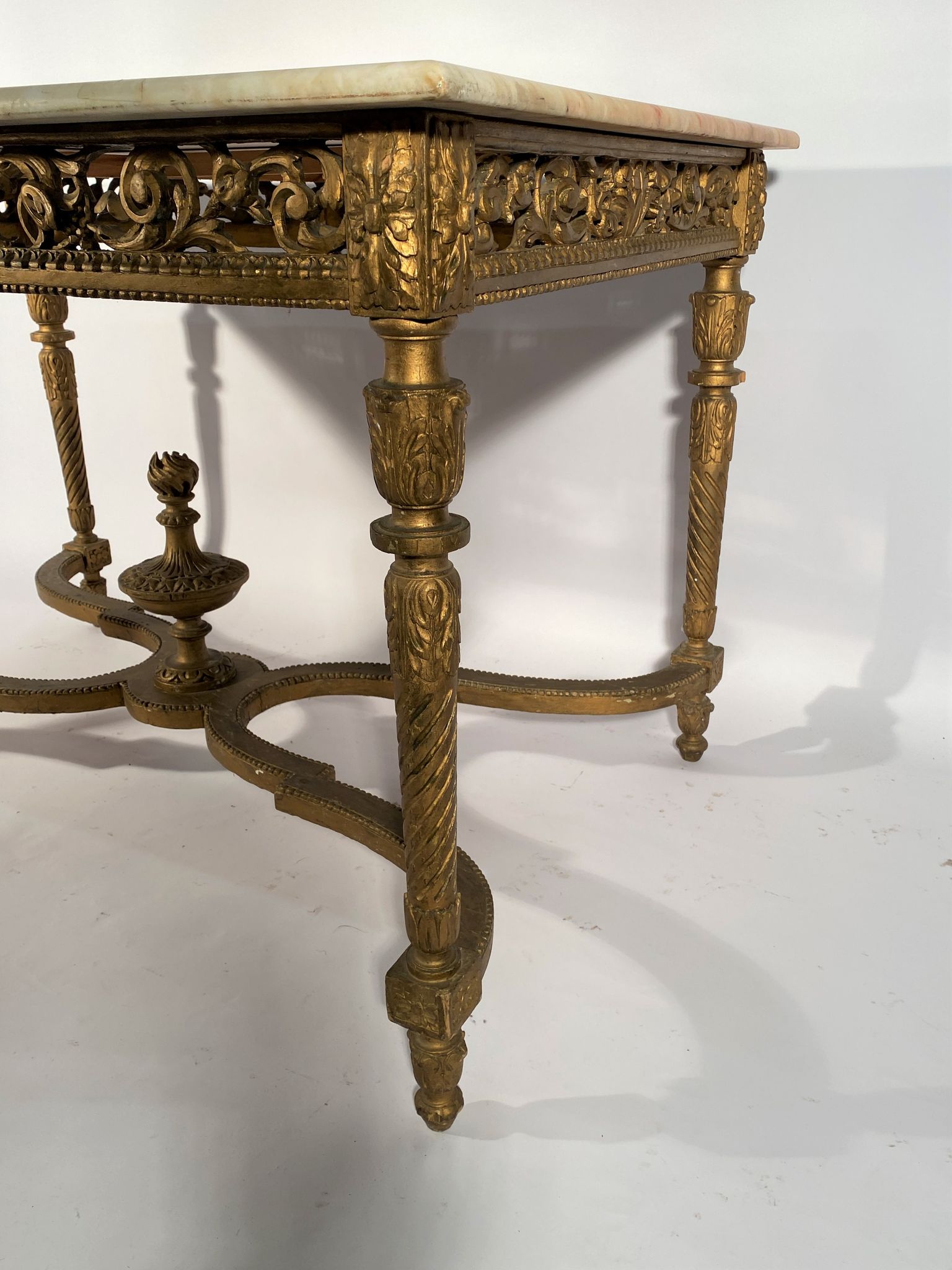 Middle wooden table with green-golden patina Louis XVI style, nineteenth century.