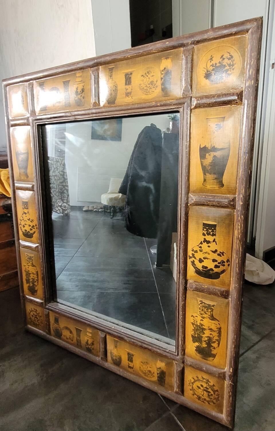 Chinese-inspired wooden mirror