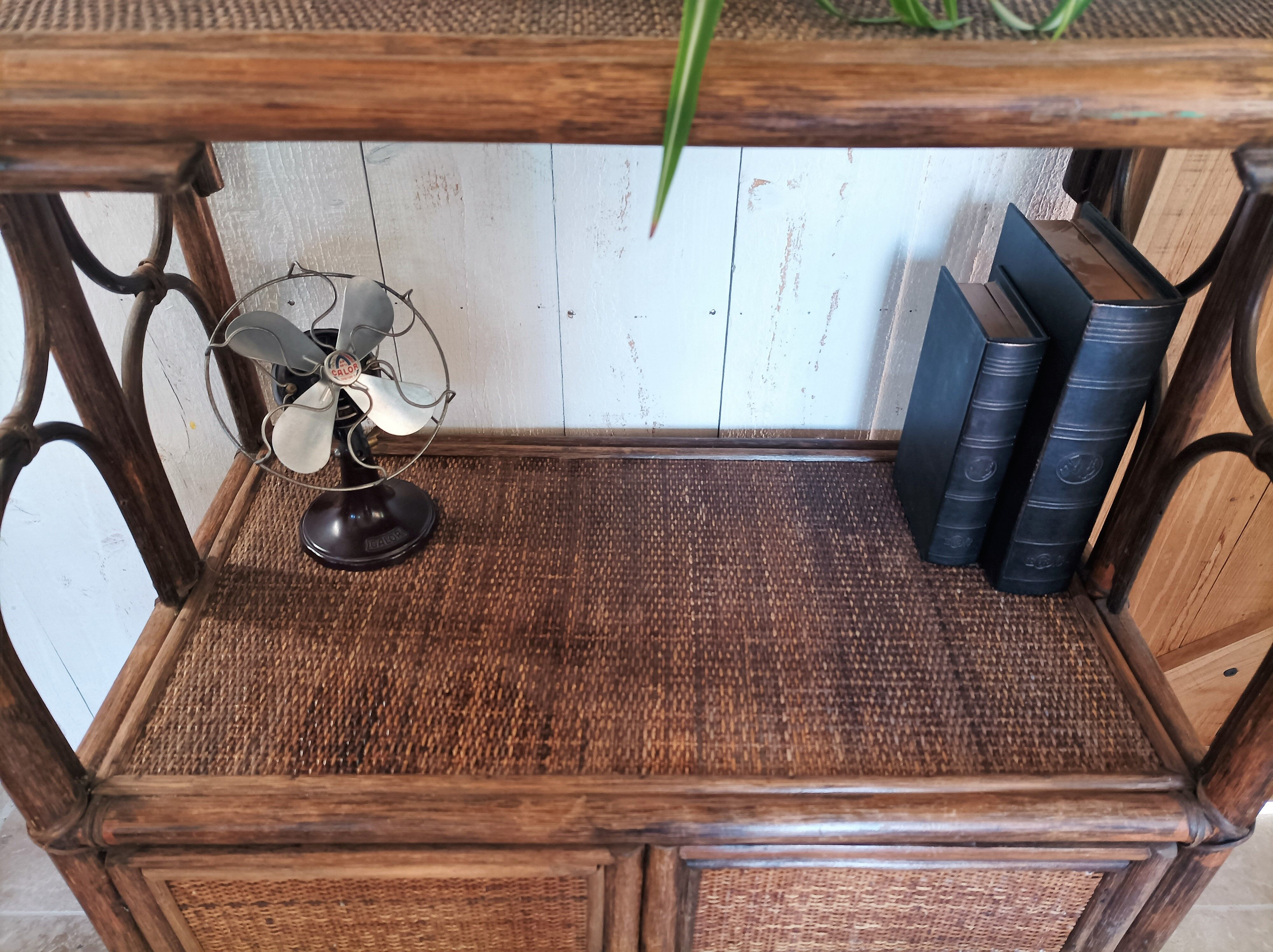 Vintage rattan bookcase