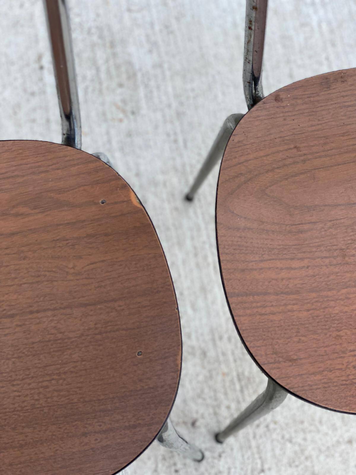 4 brown formica kitchen chairs with wood effect