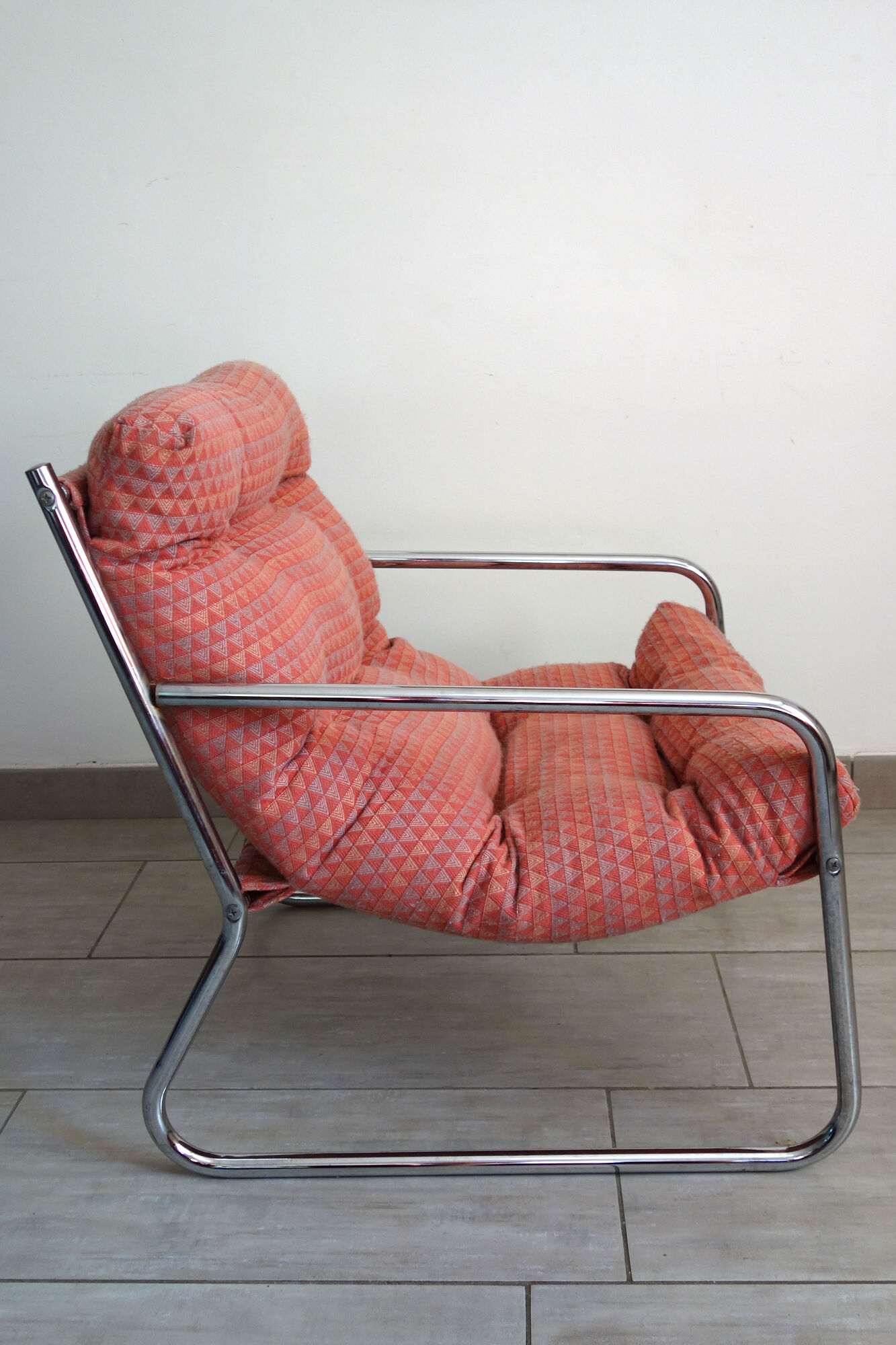 Sofa and armchair chrome steel and fabric 70s / 80s