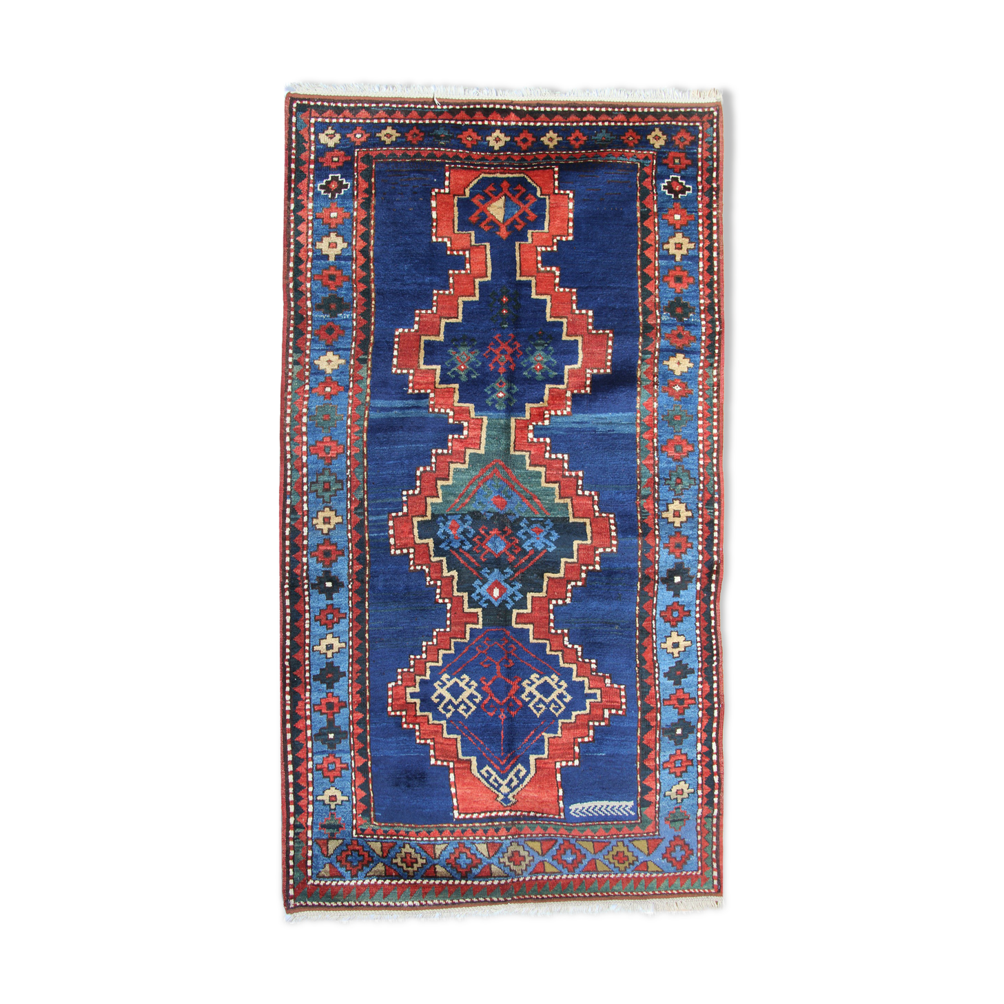 Antique caucasian area rug- handwoven wool kazak rug