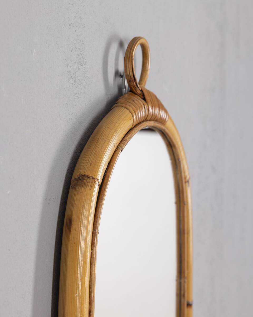 Vintage 1960s Wall Mirror with Bamboo Shelf, Italian Design