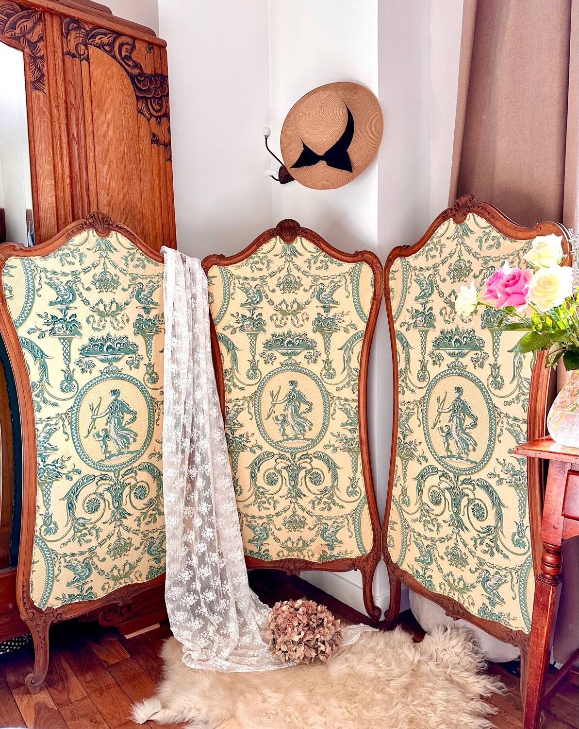 Old wooden and fabric screen