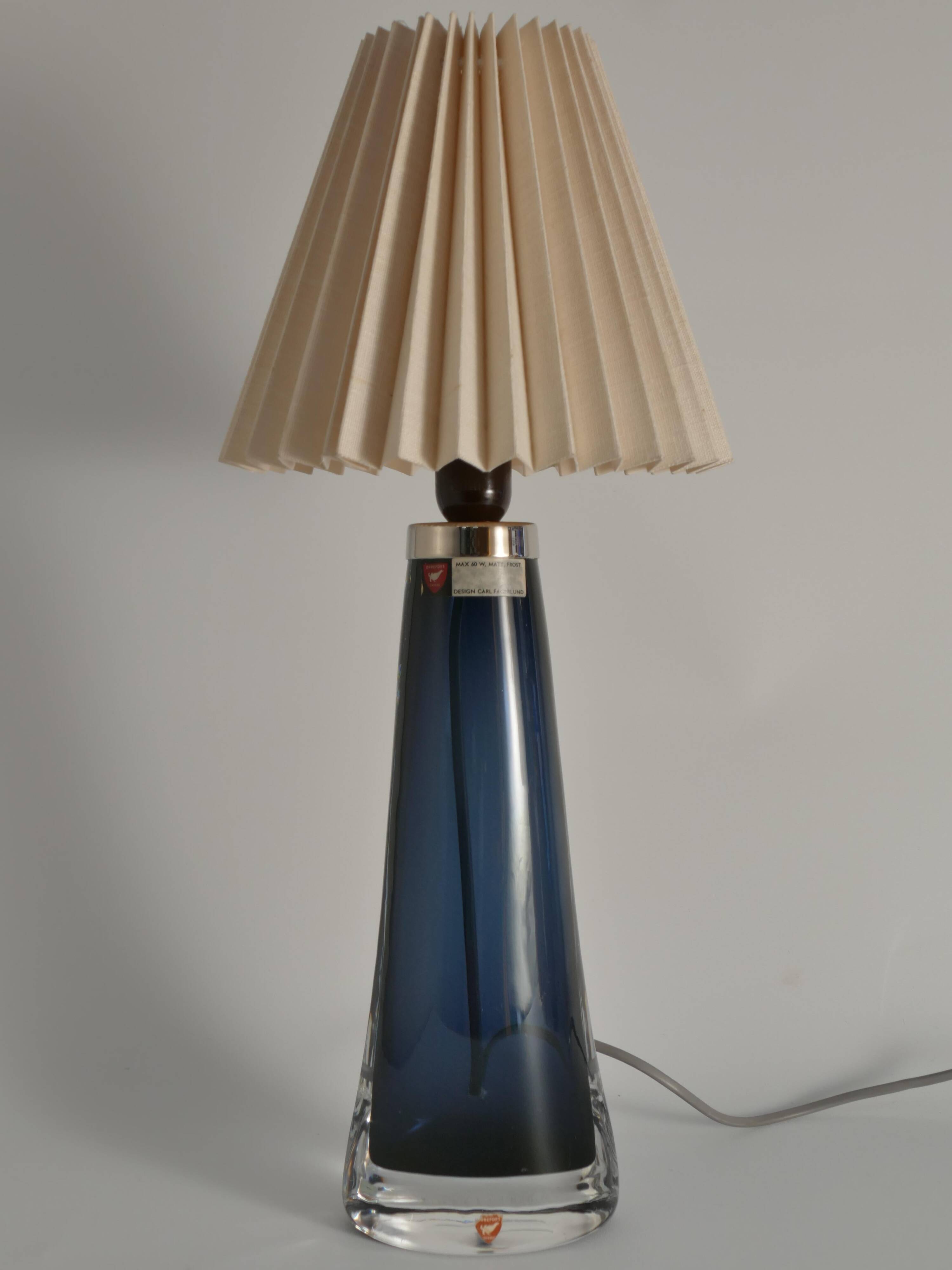 Blue Crystal Glass Table Lamp model RD 1566 by Carl Fagerlund, Orrefors, 1960s