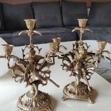Pair of Antique 3-light candlesticks. Puttis/Cherubs. Bronze